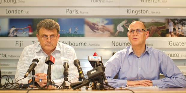 Gary Romano (left), Fonterra's head of NZ milk products, with Kerry Underhill, who says Fonterra has handled the crisis well. Photo / Richard Robinson