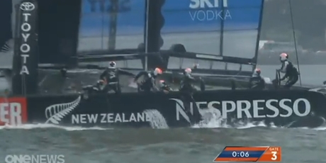 One of the team members was thrown of the boat just after the nosedive.