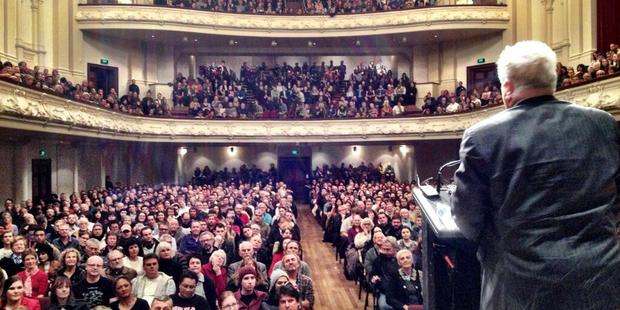 The GCSB protest meeting at the Auckland Town Hall . Photo / Kim Dotcom / Twitter