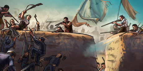 Painting from Waikato War Project, Battle of Rangiriri. Illustration / New Zealand Historic Places Trust