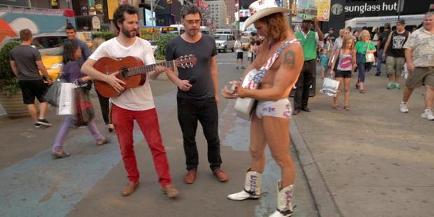 Jemaine Clement and Bret McKenzie hit Times Square as part of a segment for tonight's TV3 special, Comedy For Cure Kids: Good Sports .