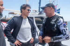Tom Cruise talks with Grant Dalton after his recent ride aboard NZL5. Photo / Chris Cameron