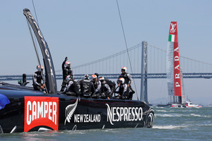 Crew members aboard Emirates Team New Zealand. Photo / AP