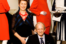 Gus Fisher and fellow designer Doris de Pont, with El Jay garments on display.