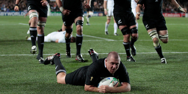 The big one... scoring the All Blacks' only try during the World Cup final against France at Eden Park. Photo / Brett Phibbs