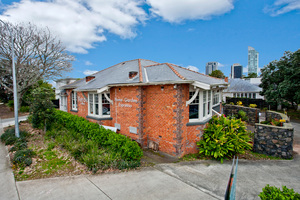 Exterior street level view of Grace Abbott House, for sale at 415 Lake Rd on the corner of Lake Rd and Esmonde Rd, Takapuna.