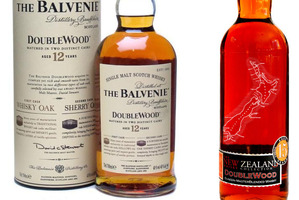NZ whisky DoubleWood (right) and the Scottish distillers' whisky DoubleWood.