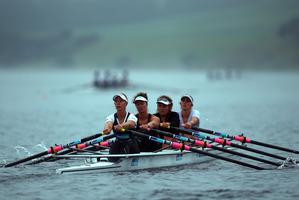 The women's quad of Sarah Gray, Georgia Perry, Genevieve Armstrong and Erin-Monique Shelton were just 0.61s off qualifying for the final. Photo / Getty Images