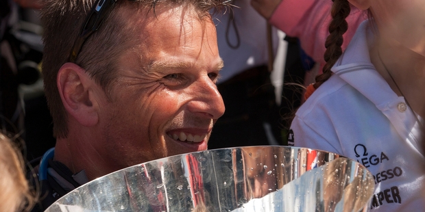 Dean Barker relishes the moment after Team New Zealand's Louis Vuitton Trophy win in San Francisco yesterday. Photo / Gilles Martin-Raget