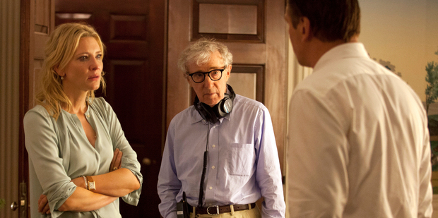 Cate Blanchett, director Woody Allen and Alec Baldwin on the set of Blue Jasmine. Photo / AP