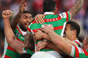 South Sydney have set up a final round blockbuster to decide the NRL minor premiership after overcoming an almighty scare to down Wests Tigers 32-18 last night. Photo / Getty Images.