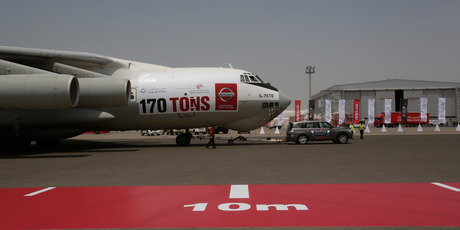 A Nissan Patrol pulls a 170 tonne cargo plane.