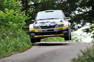 Hayden Paddon and John Kennard in action on the final day of ADAC Rallye Deutschland . Photo / Honza Fronek.