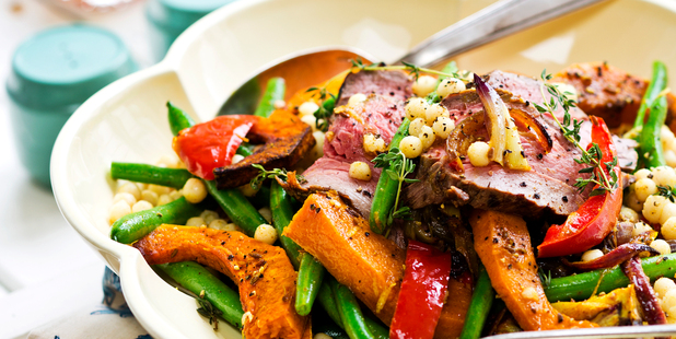 Seared Beef and Israeli Couscous Salad. Photo / Babiche Martens