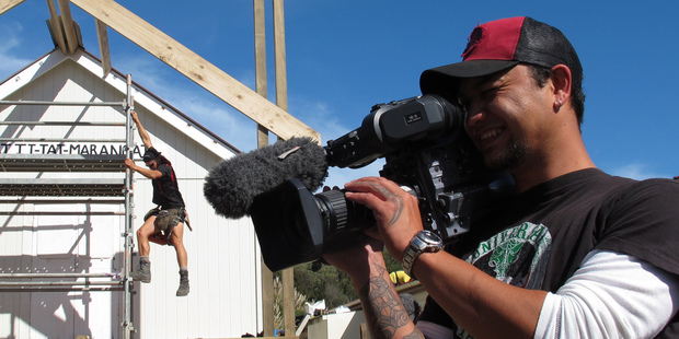 Screentime cameraman Ngarangi Tipene-Leach at the filming of Maori Television's Marae DIY makeover show. The channel is expected to name a new chief executive this week.