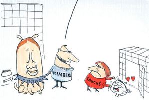 'I can see madam is quite taken with the mongrel here'. Cartoon / Guy Body