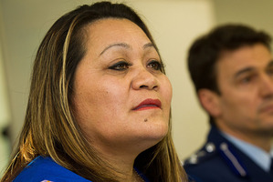 Ivoni Fuimaono the mother of Halatau Naitoko, at a press conference with Assistant Commissioner Allan Boreham. Photo / Richard Robinson.