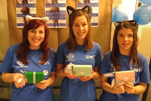 ALARMING: Whangarei Girls' High company Urban Revolution makes wallets with a security alarm. Brianna Tancred-Whitham, 16, Susan Turney, 16, and Sarah Harkness, 16, all of Whangarei. Their profits went to the SPCA.