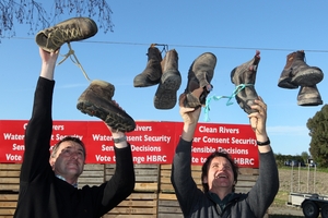 TAKING ACTION: Growers Lou Crasborn and John Bostock are behind Grower Action Group, which plans to replace Hawke's Bay regional councillors and says without "sensible water management in Hawke's Bay we may as well all hang up our boots".PHOTO/DUNCAN BROWN HBT133328-01