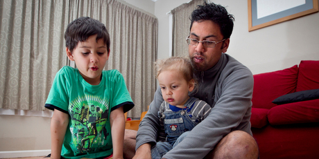 Karl Snowden with his children Maihi and Kerehoma. Photo / Natalie Slade