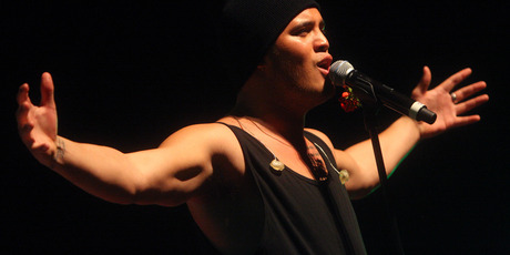 ON STAGE: Stan Walker gives his younger fans a good idea of what will be on offer tonight. alison.king@dailypost.co.nz Photo / 030913BF11