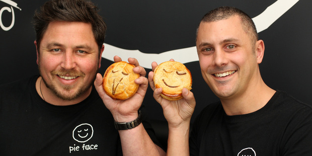 Pie Face master franchise holders Julian Field (left) and Jared Palmer would like to open at least five stores in Auckland's CBD. Photo / Chris Gorman