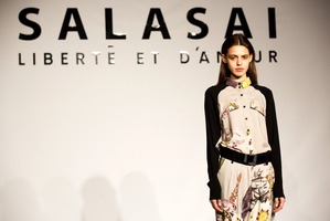 Felix from 62 Models wears this season's signature print for fashion label Salasai. Photo / Babiche Martens