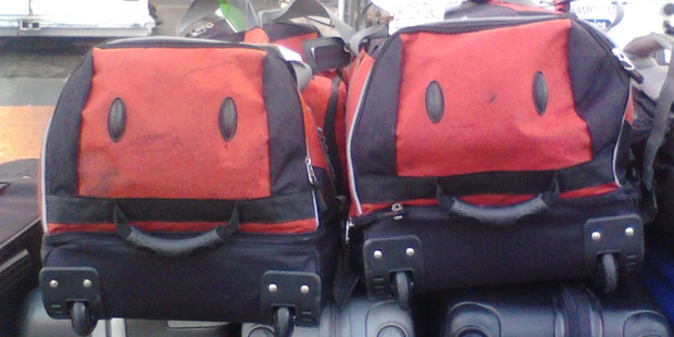 Never seen luggage so happy to be going on holiday. Snapped at Auckland International Airport, flight to Melbourne.
