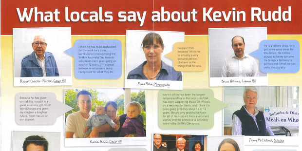 Paula Millar (centre, top) has appeared in campaign literature for Kevin Rudd implying that she will be voting for Mr Rudd, despite being unable to do so as a Kiwi.