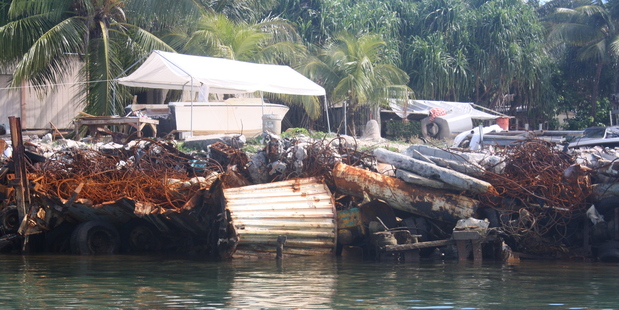 Makeshift seawalls are ineffective against king tides in the low-lying coral atoll of Majuro in the Marshall Islands.