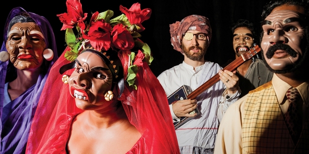 Julia Croft, Nisha Madhan, David Ward, James Roque, Jacob Rajan present Kiss the Fish by Indian Ink Company. Photo / John McDermott