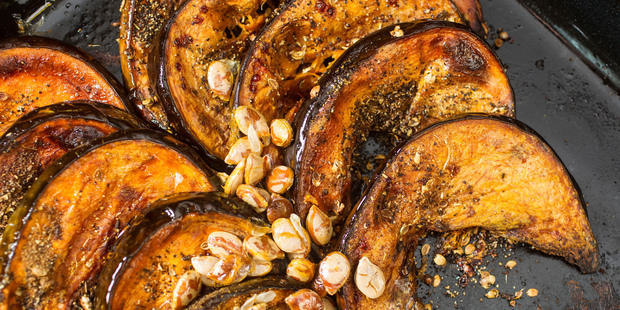 Roast Pumpkin with peanut dressing. Photo / Michael Craig