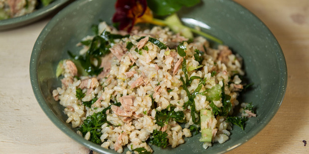 Brown rice tuna and celery salad. Photo / Michael Craig