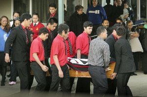 Te Aute college students carry fellow Te Aute student Wiremu Rawiri 17 casket at a memorial service held in Waipukurau. Photo: Warren Buckland