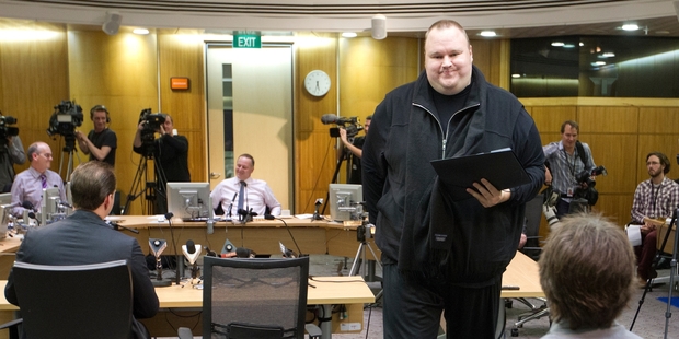 Kim Dotcom at the hearing into the GCSB in July. He accuses police of an "excessively aggressive approach" to the raid on his mansion. Photo / Mark Mitchell