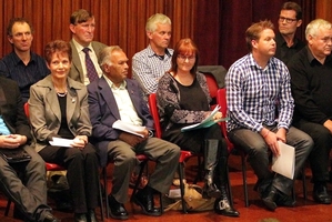 IN THE FIRING LINE: The 15 candidates wait their turn at last night's public forum. 130913WCSMCOUNCILERS4
