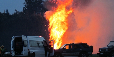 Fire crews attended this fire near Ashburton yesterday caused by downed powerlines.