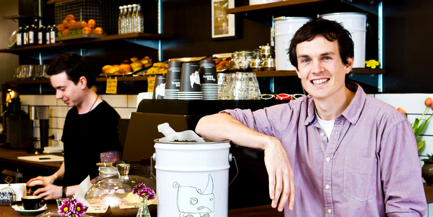 Jonny McKessar from Three Beans Coffee Roasters has just opened a new cafe on K rd called Scullery, and is aiming for zero waste. Photo / Babiche Martens