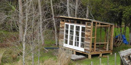 Raukura Turei's design in the bush made from recycled materials.