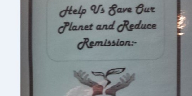 A reader spotted this environmentally minded sign in a hotel bathroom in Hamilton.