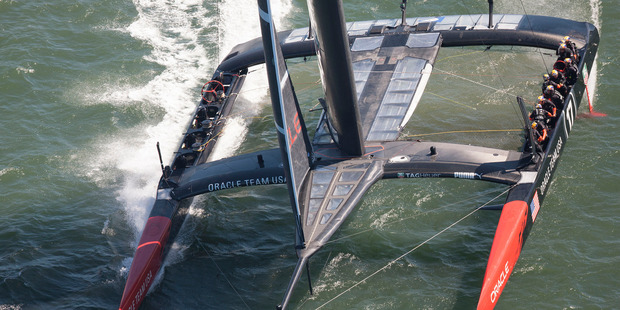 Oracle's manually operated jib is proving no match for the Kiwis', who use an automatic system. Photo / Gilles Martin-Raget