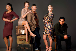 The cast of Nothing Trivial: Nicole Whippy, Tandi Wright, Shane Cortese, Debbie Newby-Ward and Blair Strang.