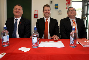 Labour Party leadership candidates David Cunliffe, Shane Jones and Grant Robertson agree that reconnecting with party members has been hugely encouraging. Photo / APN