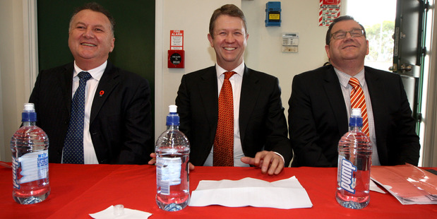 Labour Party leadership candidates David Cunliffe, Shane Jones and Grant Robertson agree that reconnecting with party members has been hugely encouraging. Photo / APN