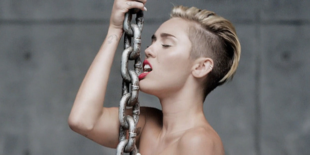 Miley Cyrus gets naked in her new video for Wrecking Ball. Photo / Vevo