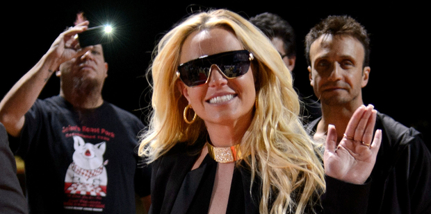 An airsick Britney Spears arrives to her announcement for her new show at Planet Hollywood Vegas. Photo / AP