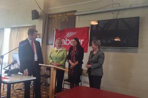 Poto Williams (second from right) has been selected to represent Labour in Christchurch East. Photo / Twitter @Megan_Woods