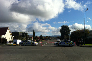 Police at the scene of a murder in White Street, Rangiora. Photo / Kurt Bayer