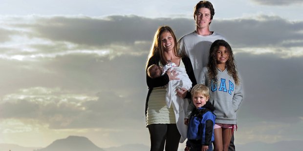 Former Aucklander Cameron Vaughan and family are among an influx of new home owners buying sections at Papamoa. Photo / George Novak
