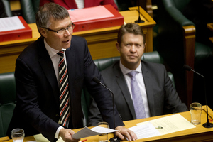New Labour Party deputy leader David Parker, watched by new party leader David Cunliffe, during question time in Parliament. Photo / Marty Melville